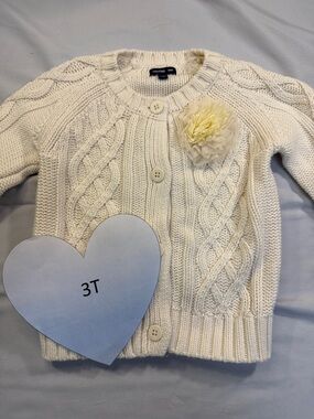 GAP Cream Cable Knit Cardigan with Floral Detail